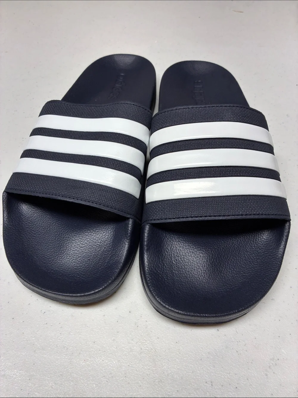 Adidas Cloudfoam Comfort Slide Sandals Navy White Stripes Size 11